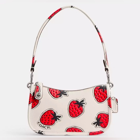 Coach 1941 Swinger Bag 20 with Strawberry Print in Chalk Glovetanned Leather NWT - Picture 1 of 9
